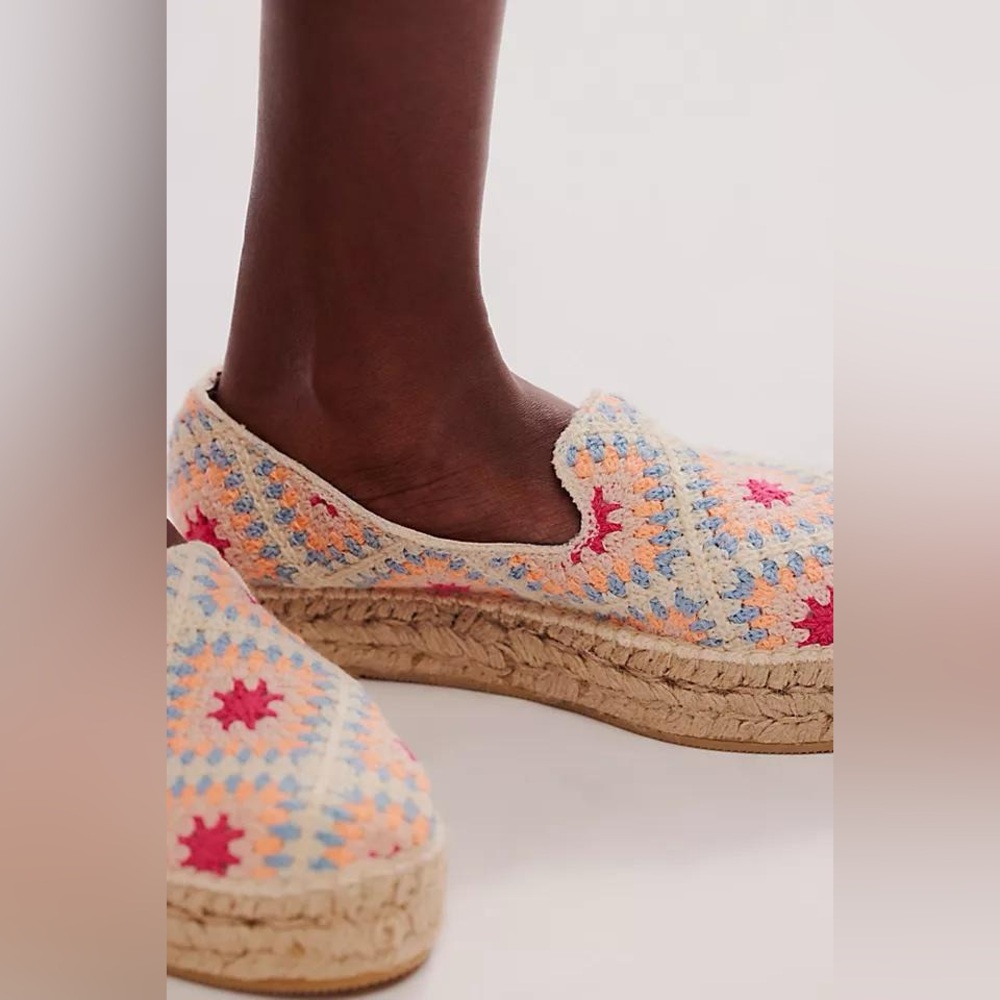 Free People Crochet Espadrille Slip-Ons in Cream, Pink, Blue, Orange